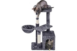 Yaheetech Drapak dla kota 87 cm, drzewko do wspinaczki, z platformą widokową, domek dla kota, pnie sizalowe, ciemnoszary