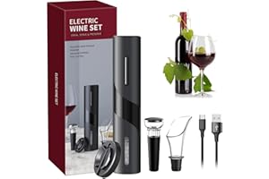 MAGDEN Tire Bouchon Electrique Rechargeable, Ouvre Bouteille Electrique Automatique avec Bec Verseur, Pompe à Vide-Bouchon, Coupe-Capsule et câble USB, Cadeau pour Amateur de Vin, Noir