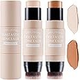 Erinde 2PCS Contour Foundation Stick with Brush, Highlighter Bronzer Pen, Face Brightens Shades Pencil, Highlighting Shade, Highlight Shaping Stick, Waterproof, Longwear Makeup (#03+#04）