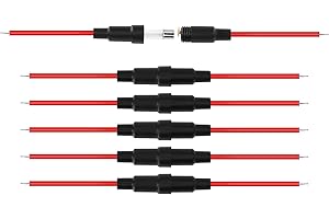 PNGKNYOCN 5x20 mm Portafusibles en línea tipo tornillo con cable 22 AWG para fusible de vidrio de soplado rápido （6-Pack）