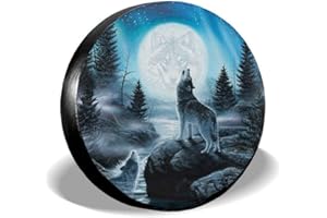 J.HAN Universale Waterproof Reserveradabdeckung Heulender Wolf auf Foreit Reserverad Reifen Abdeckung Ersatzreifen Reserverad Ersatzrad Abdeckung für Jeep, Anhänger, RV, SUV, LKW und mehr,16 Zoll