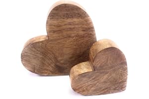‎MARZOON Marzoon 2er Set Dekoherzen aus Massivholz – 2,5 cm Dicke Rustikale Holz Herzen in 15cm & 10cm – für Dekoration – große Holzherzen stehend – Mango Holz