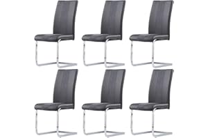 ‎JYMTOM JYMTOM Freischwinger Schwingstühle Esszimmer 6er Set mit PU Kunstleder und hoher Rückenlehne, Esszimmerstühle mit verchromtem Metallgestell für Wohnzimmer Esszimmer grau (Grau B, 6)