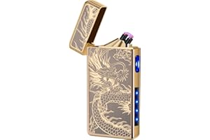 LCFUN Electric Lighter with Battery Indicator, USB C Rechargeable Lighter with Long Life Battery, Windproof Dual Arc Lighter for Men, Cool Flameless Dragon Lighter (Gold Dragon With Battery Indicator)