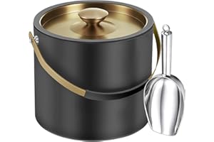 ‎IHOO 3.2L Moderner isolierter Eiskübel mit Silikondeckel, Schaufel, Sieb, doppelwandiger Eiskübel aus Edelstahl für Partys & Cocktailbar, ideal als Geschenk(Schwarz)