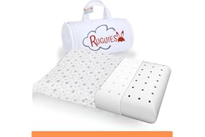RUGUIES- Almohada para Niños de Viscoelástica, Hipoalergénica y Transpirable- Cojín Infantil-Funda Lavable de Algodón 100%-Oeko-Tex- 1 a 10 años XL (58x32x 5-7cm)- Bolsa Viaje Incluída.