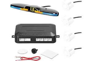 Mulcort Sensore di parcheggio per Auto Sistema Radar di retromarcia con 4 sensori di parcheggio Rilevamento della Distanza Indicatore di Distanza della Luce a LED Cicalino di Avvertimento, White