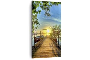 ARTTOR Lienzos decorativos Lago puesta del sol barco Paisaje Cuadro Sobre Lienzo Moderno Vertical 45x80cm Cuadros Decoracion Salon Dormitorio Cocina Cuadros Pared Imágenes Wall Art Prints Decor PA45x80-2573