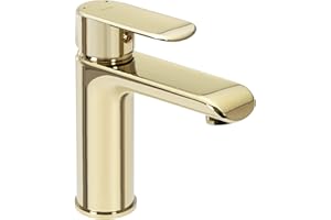 Rea Waschtischarmatur BLOOM GOLD LOW Wasserhahn Bad Badarmatur aus Messing Armatur für Waschbecken Badezimmer Mischbatterie Waschbecken Einhebel (Gold)