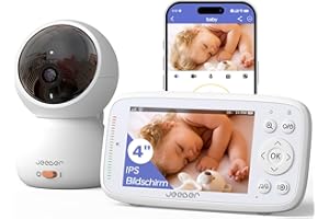 ‎JEEBER jeeber 360 Grad Babyphone mit Kamera und APP, 4'' IPS WLAN Video Babyfon, Bereich alarme, ohne ABO Baby Kamera, Weinen/Bewegungs/Geräusch-Erkennung, hohe Reichweite