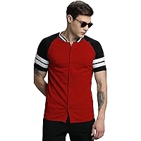 LEWEL Men's Cotton Round Neck Stylish Half Sleeve T-Shirt : Red, Black