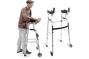 ‎EASYVIBE Klappbares Gehgestell mit Rädern und abnehmbarer Armlehnen-Polsterung – höhenverstellbare Aluminium-Gehhilfen für ältere Menschen, zwei Verwendungsmodi, Stand-Up-Walker, Rollator-Räder mit