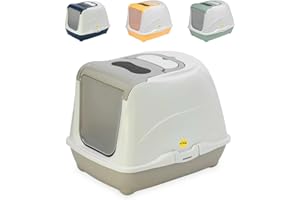 CAT CENTRE Grey Cat Flip Litter Tray 4 Colours Box Hooded Pan Toilet Loo Carbon Filter Scoop