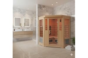 CONCEPT USINE | Cabina Sauna a infrarossi 3-4 posti in legno Hemlock | Calore a secco economico | Cromoterapia 5 lampade | 6 diffusori in ceramica + 2 carboni | stazione LCD | Radio Bluetooth | 2340W