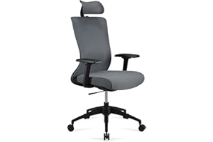 Amazon Basics Silla ejecutiva ergonómica, respaldo alto, silla de escritorio, silla de oficina, reposacabezas ajustable, reposabrazos y soporte lumbar, 63 x 59,5 x 124 cm, gris