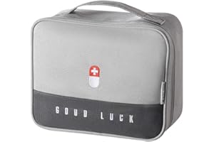 papasgix Boîte Médicale Boîte de Rangement en Tissu Sac de Rangement Portable Familial Boîte à Médicaments en Couches Multifonctionnelle Caisses de Rangement 25x20x13.5cm(Gris)