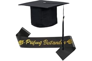 SUNYOK Prüfung Bestanden Schärpe mit Absolventenhut 2024 Graduation Deko Set Schwarz Gold Abschluss Hut & Schärpe ABI Geschenk für Abitur Doktor Bachelor Master Abschlussfeier