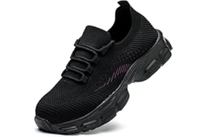 JUDBF Safety Trainers Women Lightweight Breathable Safety Shoes Extra Spare Laces Comfortable Steel Toe Cap Trainers UK Size 3-7