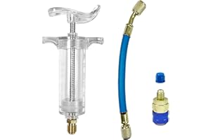Tongboke Kit de Seringue de Colorant à l'huile, Injecteur D'Huile + Connecteur Rapide Droit + Tuyau de Liquide Transparent, pour Huile de Compresseur, Colorant Fluorescent, Injection de Réfrigérant
