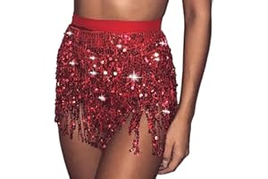 Wedity Jupe de Danse du Ventre Ceinture de Hanche Jupe à Pampilles à Paillettes écharpe de Hanche Costume de Festival de Musique Rave pour Femmes