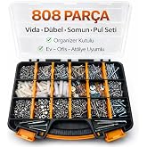 Civtex 808 Par&ccedil;a Vida, D&uuml;bel, Somun ve Pul Seti Organizer Kutu | &Ccedil;eşitli Boyutlarda, Matkap U&ccedil;lu Vida, Plastik D&uuml;bel Dahil, P