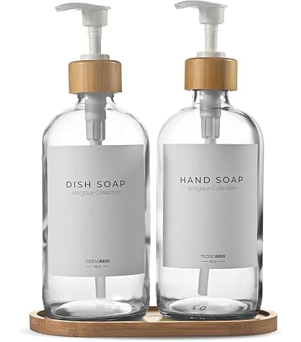 Dispenser Sapone E Detersivo In Vetro AG 2x500 Ml | Con Pompe Acciaio Inox E Imbuto In Silicone, Scritte Divertenti, Regalo Casa