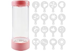 FYting Saupoudreuse Sucre Glace,Saupoudreuse,Saupoudreuse Cacao avec Maille Fine en Acier Inoxydable et Couvercle de Protection,avec 16 Modèles de Café, Création Art pour la Cuisson de Boissons(Rose)