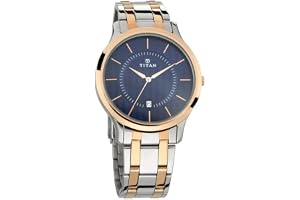 Titan Karishma Quartz Analog With Date Blue Dial Two Toned Silver & Rose Gold Stainless Steel Strap Watch for Men - NT1825KM01
