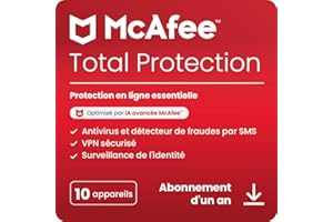 McAfee Total Protection 10 appareils 2025 |12 mois |VPN sécurisé, logiciel de sécurité avec antivirus, gestionnaire de mots de passe et surveillance de l'identité | Téléchargement