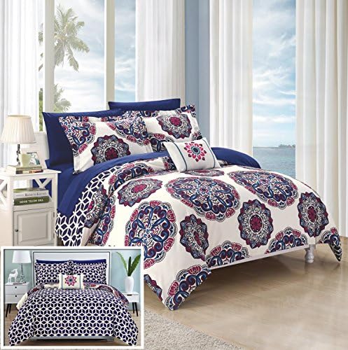 Chic Home (6 Piece) Reversible Comforter Set, Microfiber, Navy, king