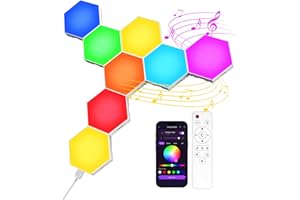 PRTOWORIOR Lampes Murales Hexagonales LED RGB 8PCS pour jeux Vidéo, synchronisation Musicale et Contrôle via Application, adaptées aux Salles de Jeux, Salons, Chambres à Coucher et Décorations de Fête