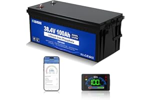 DCHOUSE Batterie au lithium 36V 100AH Bluetooth LiFePO4 pour voiturette de golf, BMS 150A intégré, Moniteur LCD, Courant de pointe 500A, Protection basse température, Batterie à cycle profond