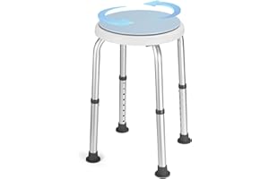 Careboda 360° Drehbarer Duschhocker，Hocker höhenverstellbar 34-52cm，bis 136KG，Rutschfester Duschstuhl aus Aluminium，Duschhocker für senioren