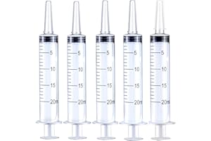 GOTRUST 5 Siringhe in Plastica 20ML, Siringa di Plastica Riutilizzabili, Siringe Luer Lock con Ago e Tappo per Misurare Liquidi, Distribuzione Alimentazione Animale e Industria