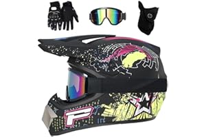 EVGATAVAB Unisex MTB Casco da Motocross, Gioventù Bambini Integrale Fuoristrada ATV Moto Caschi, Sport All'aperto Discesa Enduro Quad Dirt Bike Incidente Casco, con Occhiali Guanti Maschera