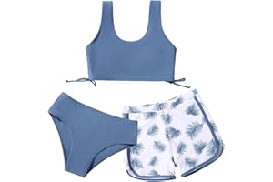 URMAGIC Girl's Swimsuits Bikini Set Shorts Girls 3 Piece Bathing Suit with Cover Up Beach Swimming Shorts for Teen Junior Girls 2 Pieces Swimsuit Swimming Shorts Size 9 10 11 12 13 Years