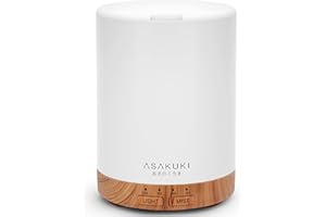 ASAKUKI 300ml Essential Oil Diffuser, Ultrasonic Aroma Scented Oil Diffuser & Humidifier for Home, Bedroom, Spa with 7 LED Colour Lights, Auto Shut-Off, BPA-Free - Yellow Wood Grain