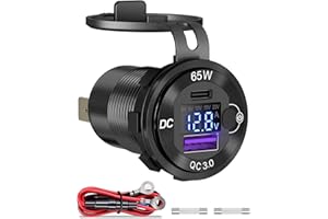 QIDOE Metalowe gniazdo USB C PD 83 W, 12 V, gniazdo USB typu C, gniazdo do zabudowy, wodoszczelne, 12 V DC, adapter samochodowy z przełącznikiem, złącze LED USB do laptopa, MacBooka, iPhone'a, Samsunga,