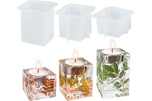 TUXUZAL 3 piezas Molde silicona para velas, molde de fundición para velas de té, molde silicona velas de té, molde para velas de hormigón, resina epoxi velas molde para portavelas cuadrado, tarro para velas
