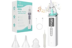 Horuili® Suctor nasal eléctrico, Suctor nasal eléctrico para bebés, 5 aspiradores y 3 puntas de silicona, Con función de música, luz, recargable por USB, para bebés y niños pequeños