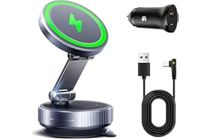 ASTRIVA 15W Magnetische KFZ Handyhalterung mit Ladefunktion & Kabellosem Schnellladegerät, Autohalterung 360° Drehbar & Faltbar, Vakuum-Saugnapf, Kompatibel mit iPhone & Samsung, fürs Armaturenbrett
