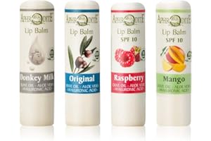 ‎APHRODITE Zestaw do pielegnacji ust Aphrodite. All Natural Lip Balm Zestaw 4 szt. Intensywnie nawilzajacy balsam do ust, natychmiastowo nawilzajacy balsam mango, malina, nieocenzurowany balsam do ust o zapachu