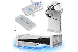 LELINKER Support Horizontal pour Console PS5 Slim, Support Vertical 2 en 1 Compatible avec PS5 Slim Disc & Digital Edition & PS5 VR2 Devices, Support de Table pour PS5 Slim, Facile à Installer (Blanc)