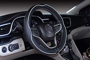 ISTN Pokrowiec na kierownicę samochodu ze skóry z mikrofibry, 38 cm, czarno-biały