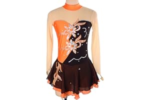 COYI Eiskunstlauf Kleid Mädchen Frauen Kinder Maschenweite Gymnastik Trikot Kleid Tanz-Kostüm EIS Rollschuhlaufen Ballett Kleid(Size:170,Color:Orange)