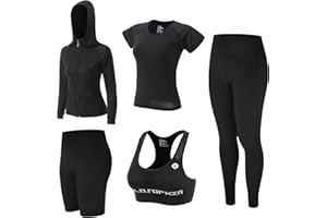 ZETIY Women's 5pcs Yoga Suit Sweatsuit Women's Activewear Sets Sport Yoga Fitness Clothing Ladies Workout Outfit Sportsuits for Running Jogging Gym