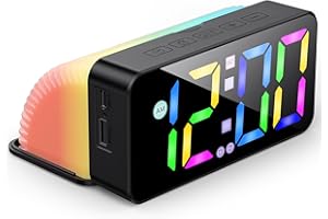 GlasFlength Despertador Digital, Colorido Luz Nocturna RGB Reloj Despertador Digital Snooze Alarm Clock con Doble Alarma Volumen Ajustable Brillo Ajustable Reloj Digital para Infantil (Negro)