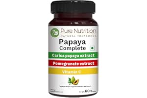 PURE NUTRITION NATURAL TREASURES Pure Nutrition Papaya Complete | 60 Caps | Carica Papaya Leaf Extract with Iron VIT C, VIT A & Folic Acid | Supports Platelet Immunity & Digestion Non-GMO | Gluten-Free