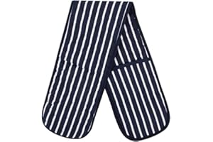 ALANNA JONES 100% Cotton Heat Resistant Stripe Double Oven Glove Mitt for Home Kitchen Restaurant Hot Oven Pots Kitchen Tray Pans-Navy