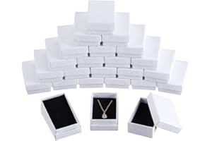 NBEADS 24 Pcs White Texture Cardboard Jewelry Boxes, 8.1x5.1cm Paper Gift Box Cardboard Packaging Box with Black Sponge Inside for Necklaces Earrings Ring pendants Bracelet Gift Jewelry Display